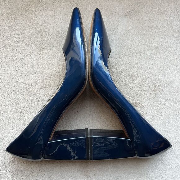 Marc Fisher Zala Blue Patent Leather Pointed Toe Pump Women 8.5 Block Heel - Picture 4 of 16
